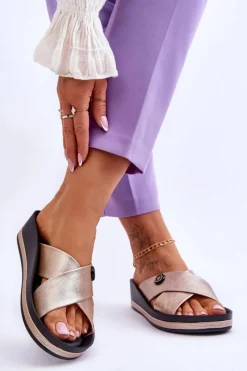 Hot Buty damskie Vinceza Damskie Klapki Na Platformie Z Ozdobą Złote Brooklyn