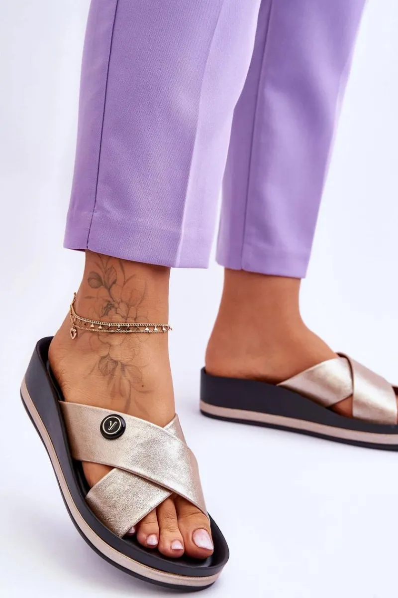 Hot Buty damskie Vinceza Damskie Klapki Na Platformie Z Ozdobą Złote Brooklyn