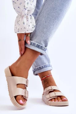 Hot Damskie Klapki Na Platformie Beżowe Vertigo Damskie Klapki Na Platformie