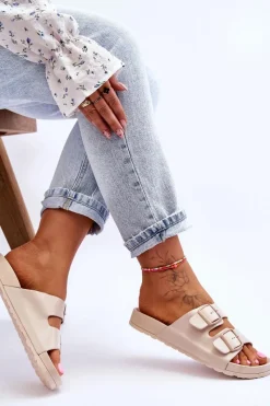 Hot Damskie Klapki Na Platformie Beżowe Vertigo Damskie Klapki Na Platformie