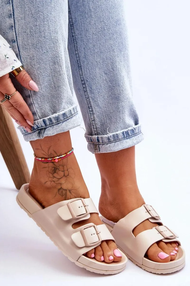 Hot Damskie Klapki Na Platformie Beżowe Vertigo Damskie Klapki Na Platformie