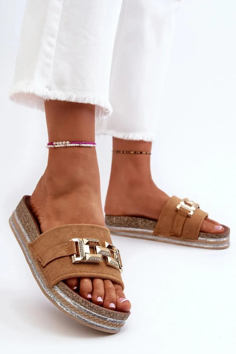 Klapki Na Platformie|Klapki Damskie Klasyczne>Boto Damskie Klapki Na Platformie Z Ozdobą Camel Vapireta