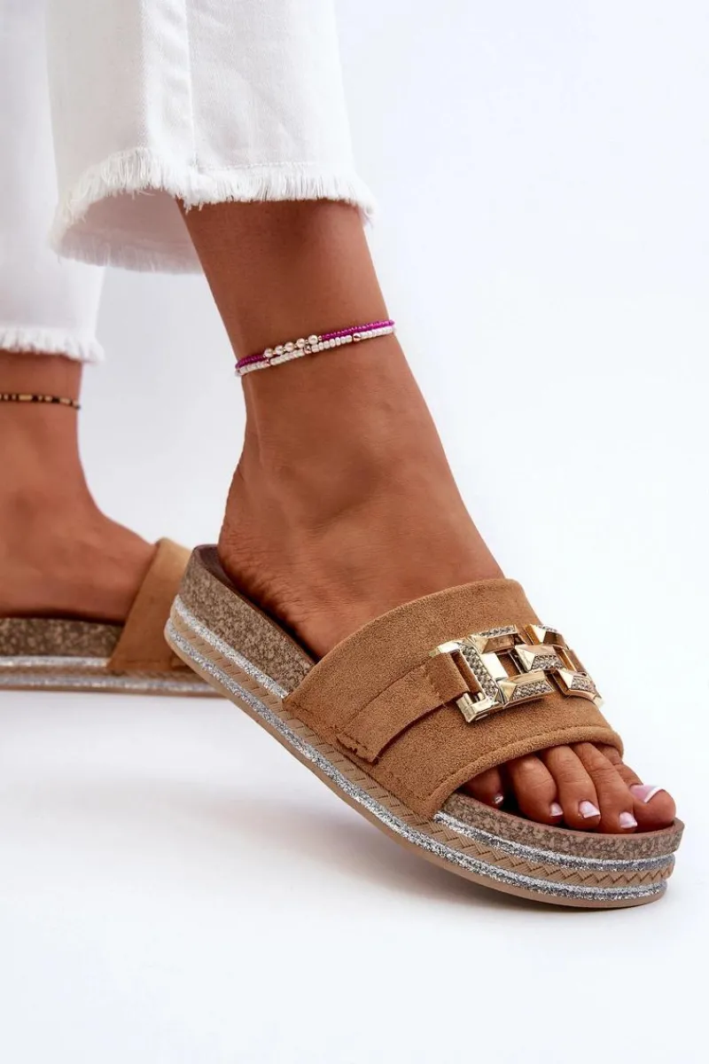 Klapki Na Platformie|Klapki Damskie Klasyczne>Boto Damskie Klapki Na Platformie Z Ozdobą Camel Vapireta