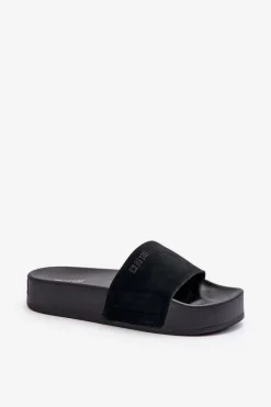 Clearance Big Star Shoes Damskie Klapki Na Platformie Zamszowe Big Star NN274A670 Czarne Czarny