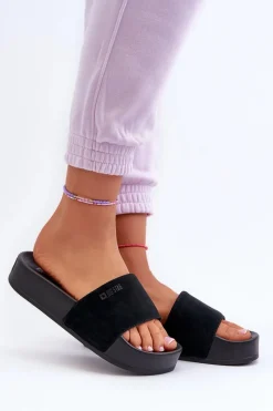 Clearance Big Star Shoes Damskie Klapki Na Platformie Zamszowe Big Star NN274A670 Czarne Czarny