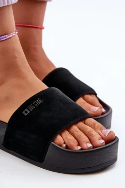 Clearance Big Star Shoes Damskie Klapki Na Platformie Zamszowe Big Star NN274A670 Czarne Czarny