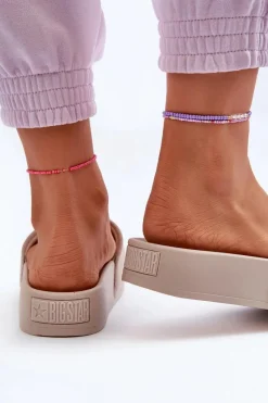 Big Star Shoes Damskie Klapki Na Platformie Zamszowe Big Star NN274A671 Beżowe Beżowy