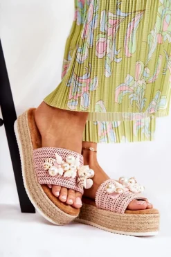 Outlet Boto Damskie Klapki Na Platformie Z Muszelkami Różowe Tolia