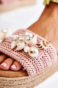 Outlet Boto Damskie Klapki Na Platformie Z Muszelkami Różowe Tolia