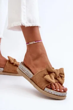 Klapki Na Platformie|Klapki Damskie Klasyczne>Boto Damskie Klapki Na Platformie Z Kokardą Camel Aflia Brązowy