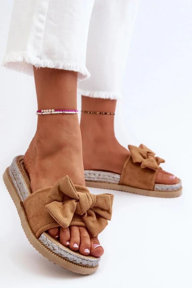 Klapki Na Platformie|Klapki Damskie Klasyczne>Boto Damskie Klapki Na Platformie Z Kokardą Camel Aflia Brązowy