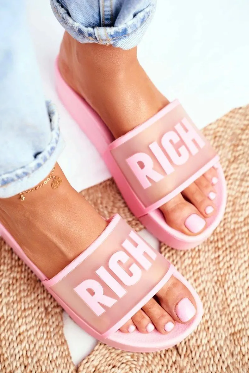 New Damskie Klapki Na Platformie Różowe RICH Damskie Klapki Sportowe|Klapki Na Platformie