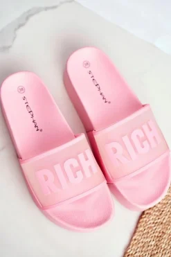 New Damskie Klapki Na Platformie Różowe RICH Damskie Klapki Sportowe|Klapki Na Platformie