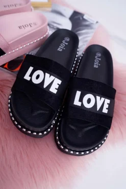 Clearance Damskie Klapki Na Platformie Z Dżetami Love Czarne MoreLove Damskie Klapki Na Platformie|Klapki Damskie Klasyczne