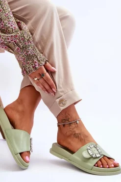 Outlet Boto Damskie Klapki Na Platformie Z Ozdobą Zielone Beneca