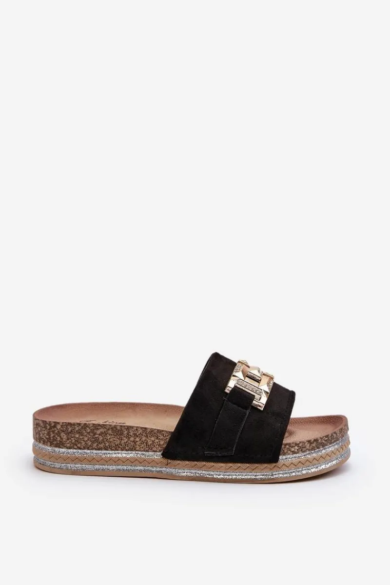 Boto Damskie Klapki Na Platformie Z Ozdobą Czarne Vapireta