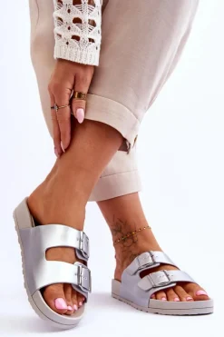 Outlet Boto Damskie Klapki Na Platformie Srebrne Vertigo