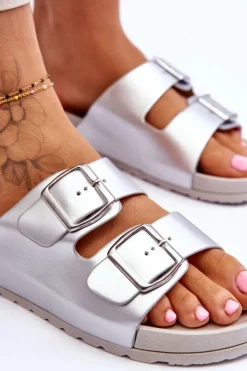 Outlet Boto Damskie Klapki Na Platformie Srebrne Vertigo