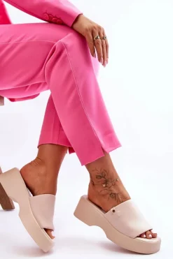 Online Evento Damskie Klapki Na Platformie Beżowe Carmela