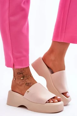 Online Evento Damskie Klapki Na Platformie Beżowe Carmela