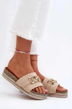 Damskie Klapki Na Platformie Z Ozdobą Beżowe Vapireta Damskie Klapki Na Platformie|Klapki Damskie Klasyczne