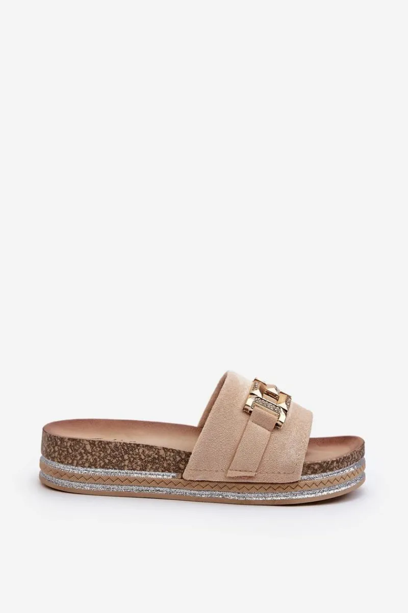 Damskie Klapki Na Platformie Z Ozdobą Beżowe Vapireta Damskie Klapki Na Platformie|Klapki Damskie Klasyczne