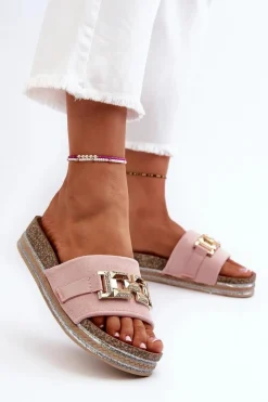 Best Damskie Klapki Na Platformie Z Ozdobą Różowe Vapireta Damskie Klapki Na Platformie|Klapki Damskie Klasyczne