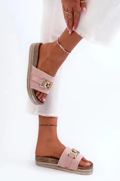 Best Damskie Klapki Na Platformie Z Ozdobą Różowe Vapireta Damskie Klapki Na Platformie|Klapki Damskie Klasyczne