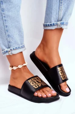 Boto Damskie Klapki Never Give Up Złote Czarne