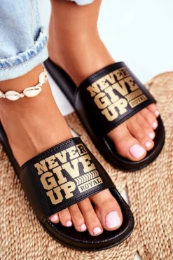 Boto Damskie Klapki Never Give Up Złote Czarne
