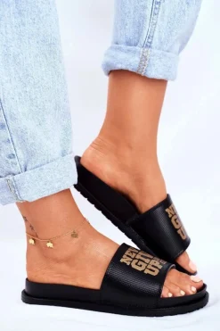 Klapki Sportowe|Klapki Damskie Klasyczne>Boto Damskie Klapki Never Give Up2 Złote Czarne