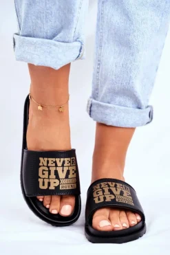 Klapki Sportowe|Klapki Damskie Klasyczne>Boto Damskie Klapki Never Give Up2 Złote Czarne