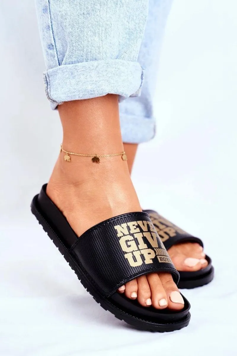 Klapki Sportowe|Klapki Damskie Klasyczne>Boto Damskie Klapki Never Give Up2 Złote Czarne