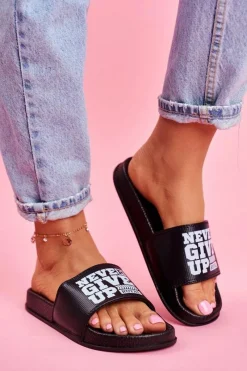 Discount Boto Damskie Klapki Never Give Up Czarno Białe