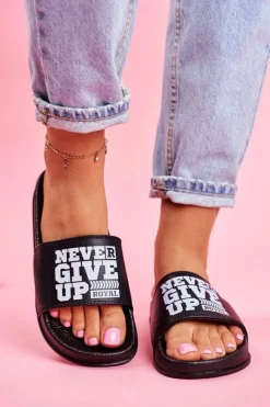 Discount Boto Damskie Klapki Never Give Up Czarno Białe