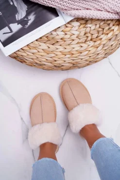 Hot Boto Damskie Klapki Papcie Beżowe Mirendy