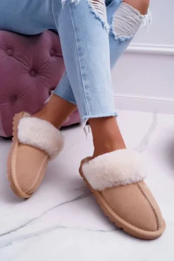 Hot Boto Damskie Klapki Papcie Beżowe Mirendy