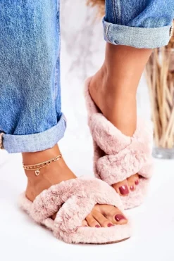 Best Damskie Klapki Papcie Futrzane Jasny Brąz Cozy Time Damskie Kapcie Klasyczne