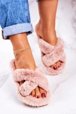 Best Damskie Klapki Papcie Futrzane Jasny Brąz Cozy Time Damskie Kapcie Klasyczne
