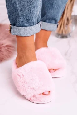 Outlet Damskie Klapki Papcie Futrzane Różowe Sweet Damskie Kapcie Klasyczne