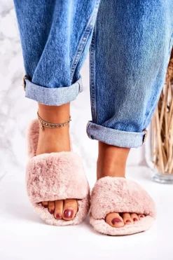 Hot Damskie Klapki Papcie Futrzane Różowe Cold Days Damskie Kapcie Klasyczne