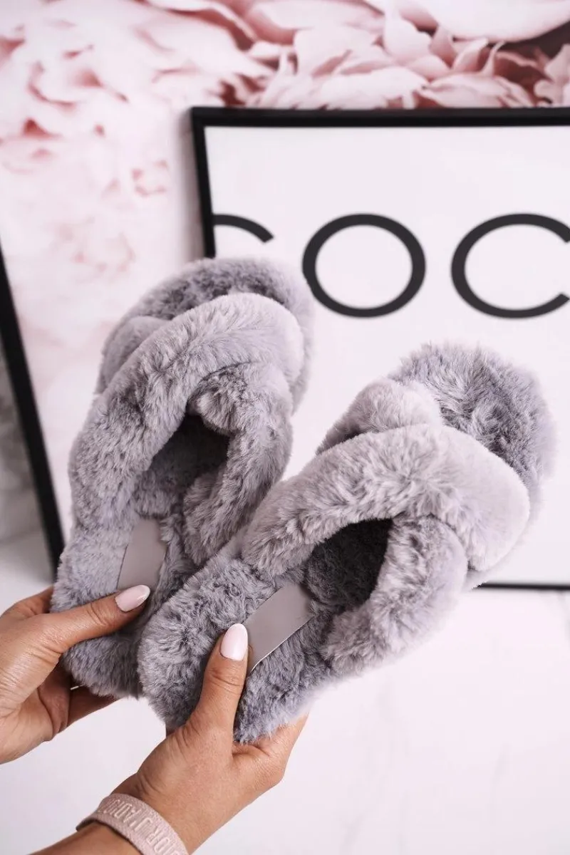 Hot Boto Damskie Klapki Papcie Futrzane Szare Cozy Time