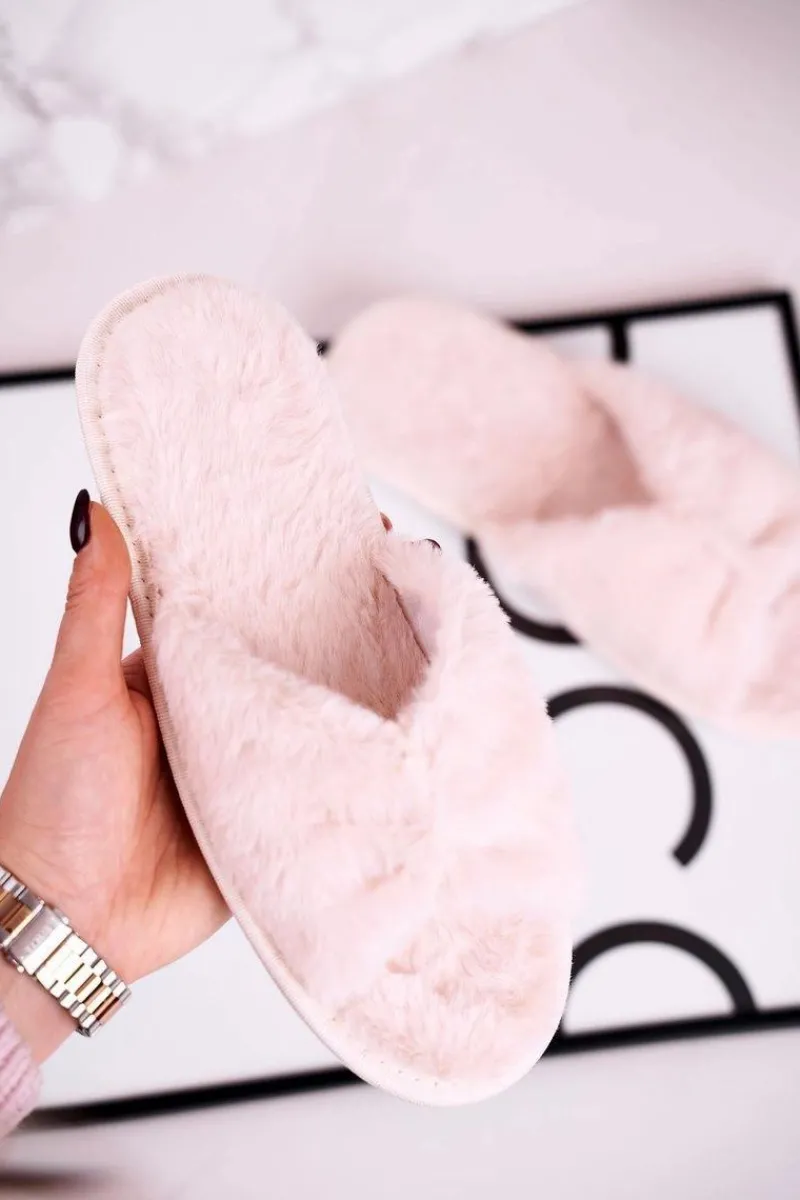 Sale Damskie Klapki Papcie Futrzane Beżowe Bow Damskie Kapcie Klasyczne