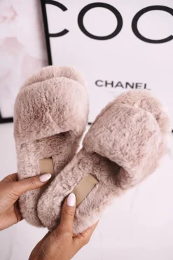 Best Boto Damskie Klapki Papcie Futrzane Jasny Brąz Cold Days