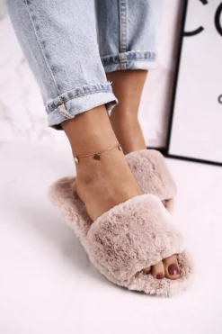 Best Boto Damskie Klapki Papcie Futrzane Jasny Brąz Cold Days