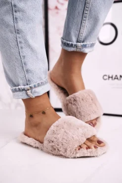 Best Boto Damskie Klapki Papcie Futrzane Jasny Brąz Cold Days