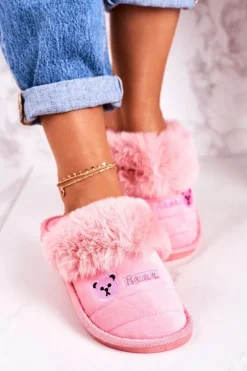 Online Boto Damskie Klapki Papcie Z Futerkiem Różowe Teddy