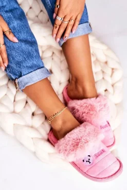 Online Boto Damskie Klapki Papcie Z Futerkiem Różowe Teddy