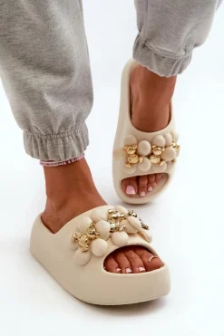 Klapki Na Platformie|Klapki Damskie Klasyczne>Boto Damskie Klapki Piankowe Z Ozdobami Na Grubej Podeszwie Jasnobeżowe Bremavia