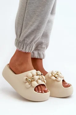 Klapki Na Platformie|Klapki Damskie Klasyczne>Boto Damskie Klapki Piankowe Z Ozdobami Na Grubej Podeszwie Jasnobeżowe Bremavia